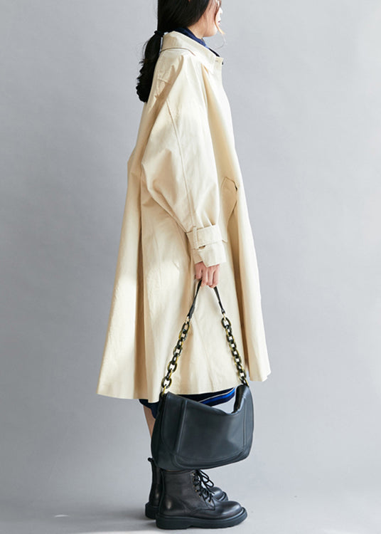 Beige Peter Pan Collar Pockets Cotton Trench Coats Winter