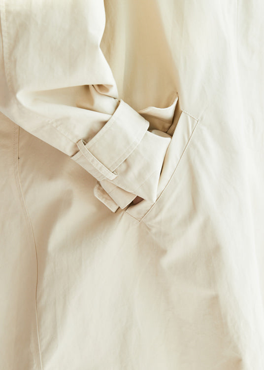 Beige Peter Pan Collar Pockets Cotton Trench Coats Winter