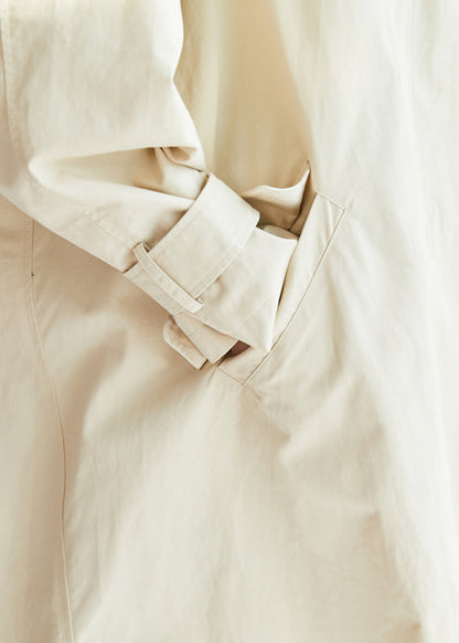 Beige Peter Pan Collar Pockets Cotton Trench Coats Winter