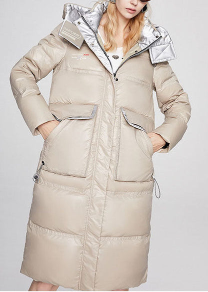 Beige Stand Collar Graphic Winter Duck Down Jacket