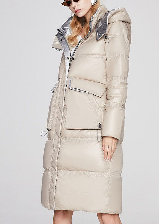 Beige Stand Collar Graphic Winter Duck Down Jacket
