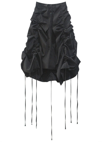 Black Asymmetrical Drawstring Low High Design Skirts Fall