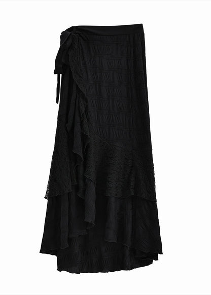 Black Asymmetrical Patchwork Cotton Skirts Fall