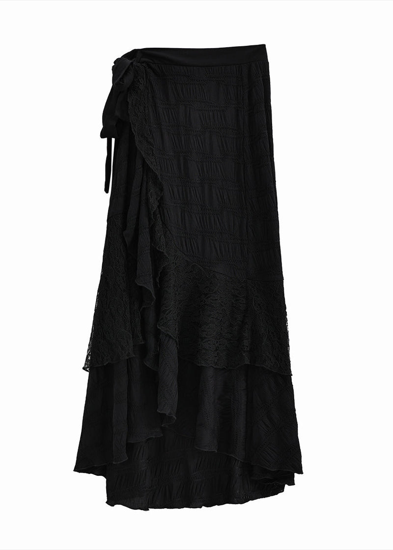 Black Asymmetrical Patchwork Cotton Skirts Fall