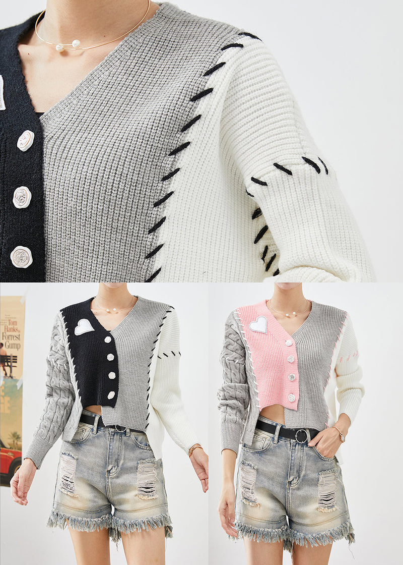 Black Asymmetrical Patchwork Knit Cardigan Fall
