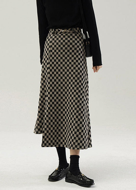 Black Asymmetrical Plaid Knit Skirts Spring