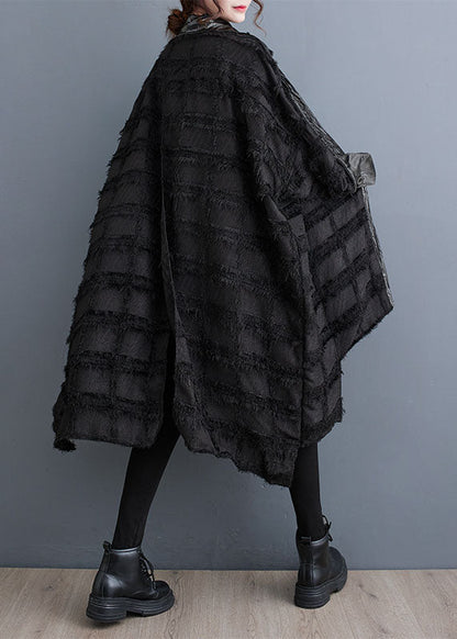 Black Asymmetrical Pockets Patchwork Button Trench Coats Fall