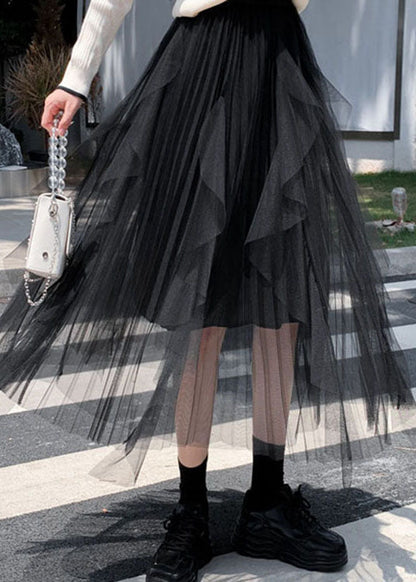 Black Asymmetrical Tulle Skirt Spring