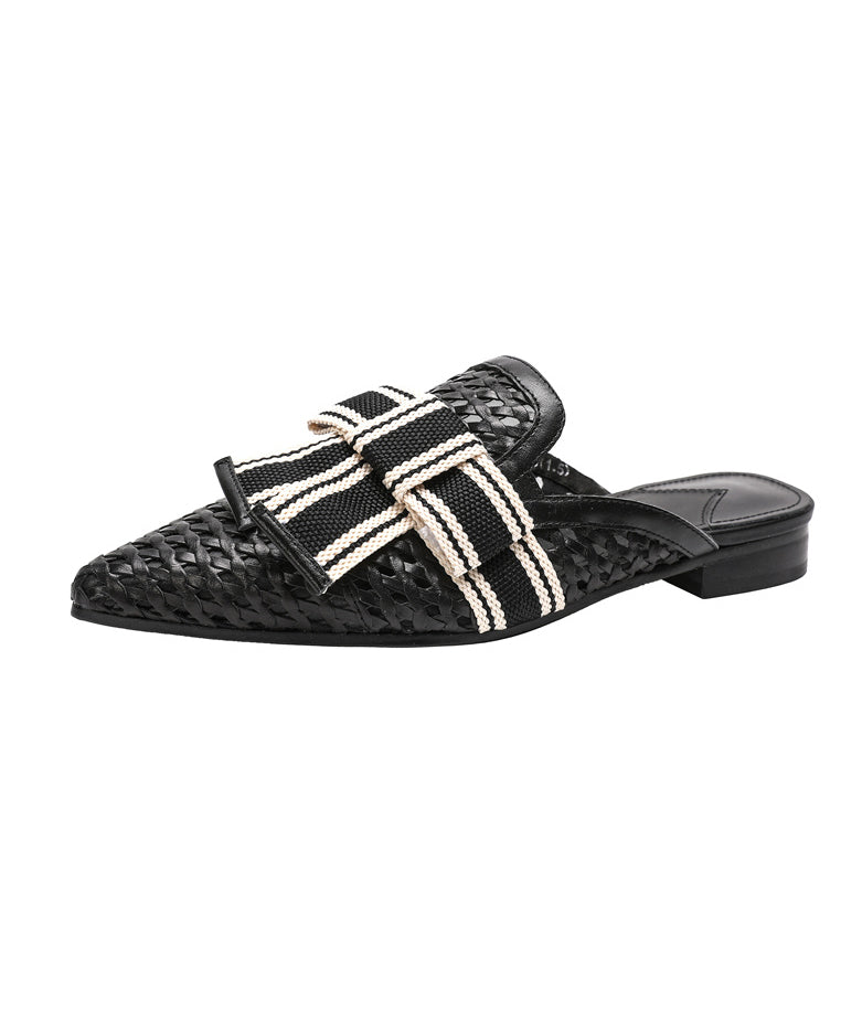 Black Bow Splicing Slide Sandals Pointed Toe