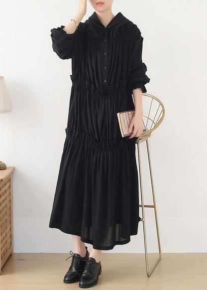 Black Cinched Hooded Spring Cotton Dress