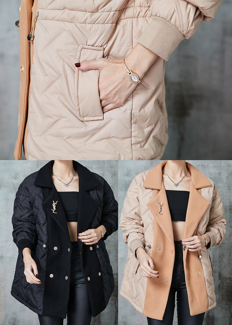 Black Double Breast Patchwork Fine Cotton Filled Jacket Spring