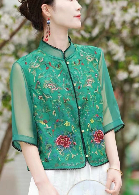 Black Pinting Patchwork Linen Silk Top Half Sleeve