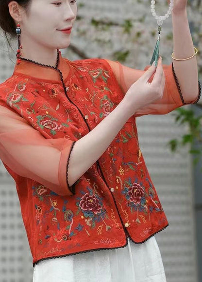 Black Pinting Patchwork Linen Silk Top Half Sleeve