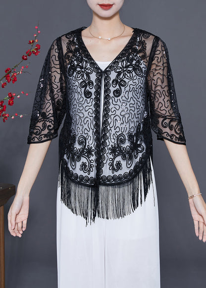 Black Embroideried Tulle Cardigans Summer