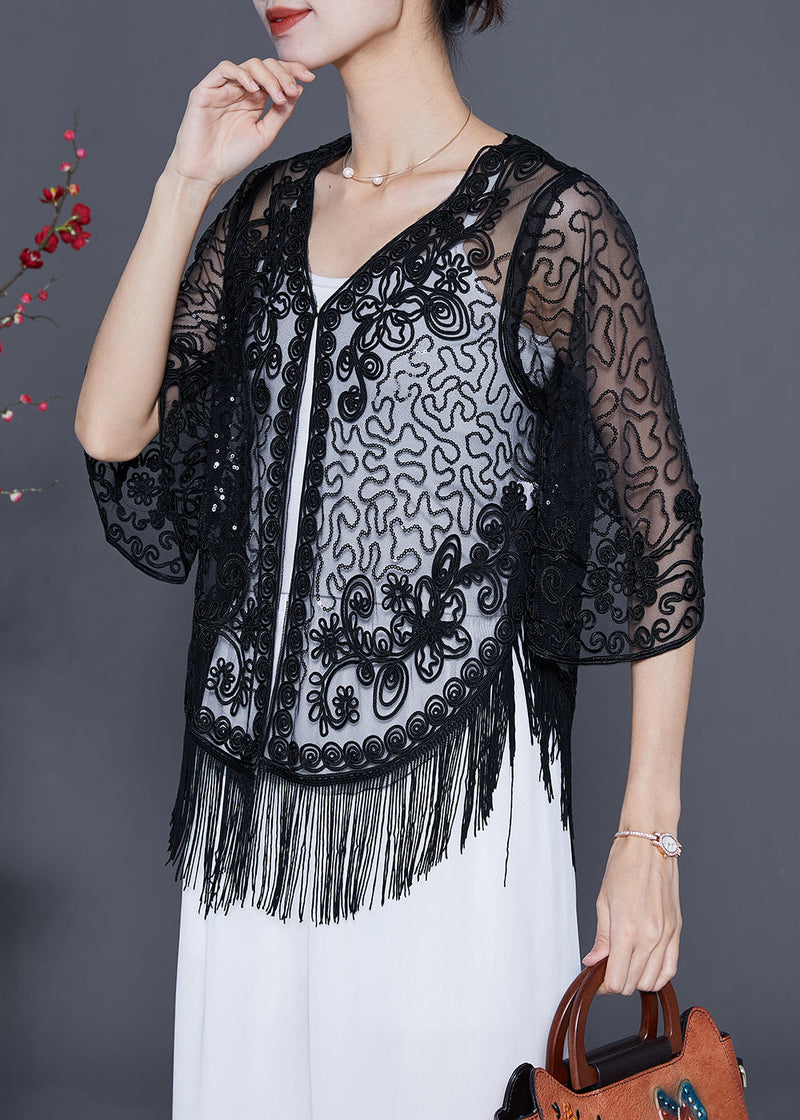 Black Embroideried Tulle Cardigans Summer