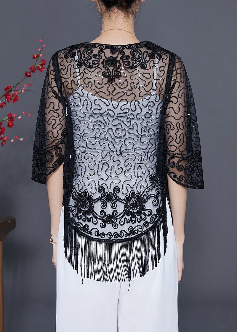 Black Embroideried Tulle Cardigans Summer