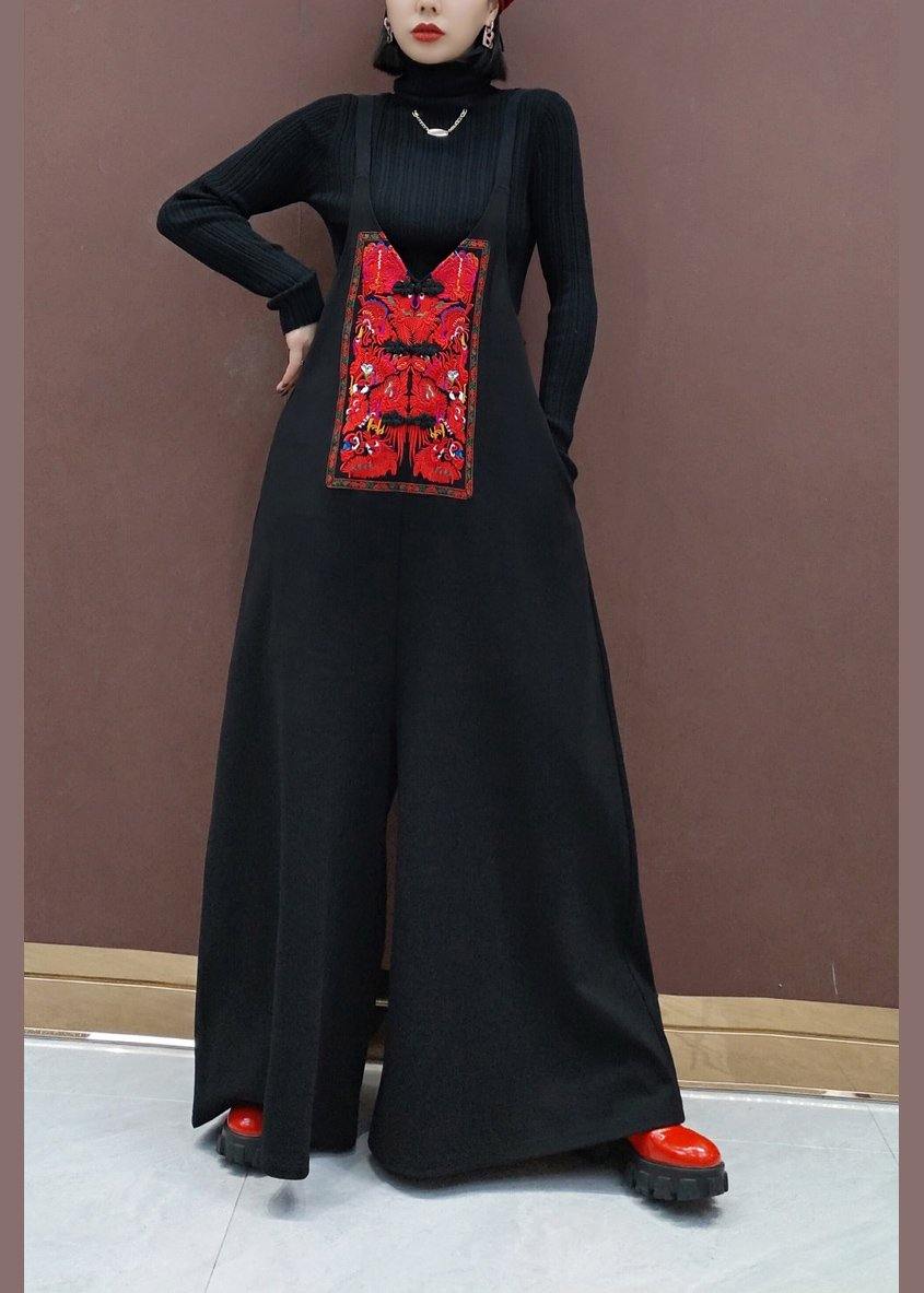 Black Embroidery Pants Unique Spring Shape Wild Pants