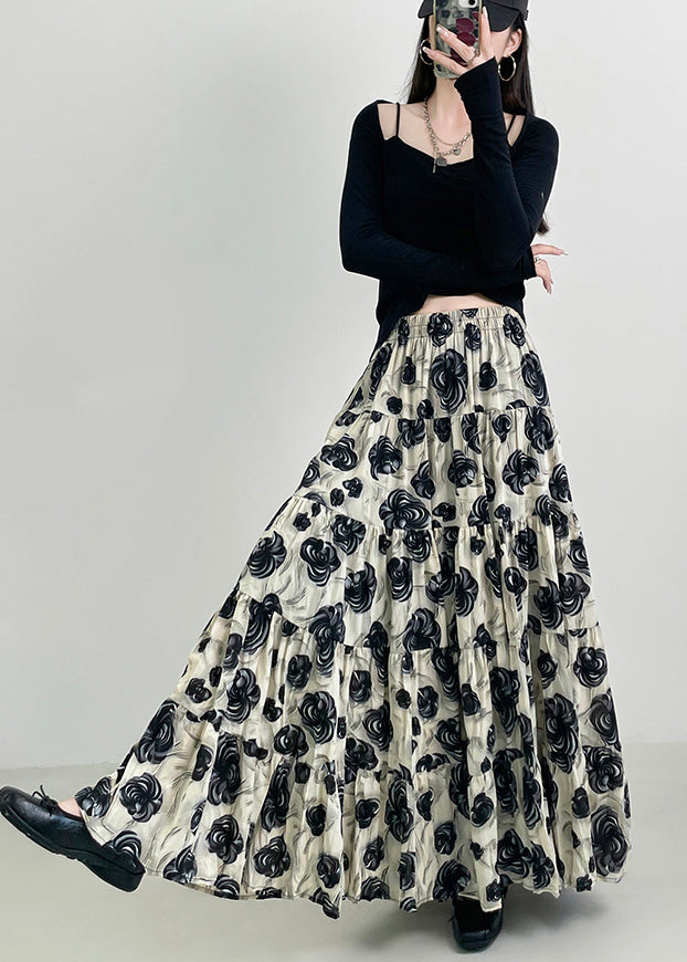 Black Exra Large Hem Cotton Skirts Spring