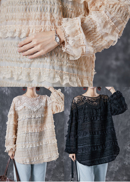 Beautiful Black Hollow Out Patchwork Lace Top Spring