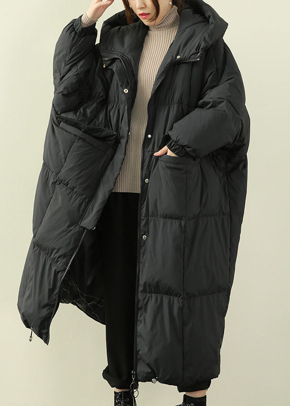Black Hooded Duck Down Down Coat Winter