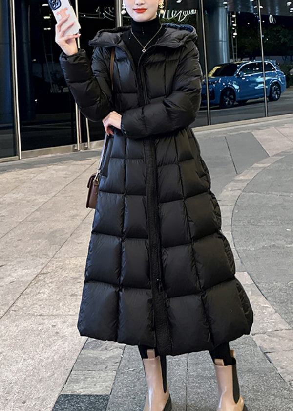 Black Hooded Pockets Slim Fit Fine Cotton Filled Parka Winter