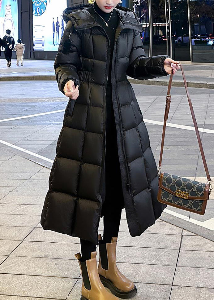 Black Hooded Pockets Slim Fit Fine Cotton Filled Parka Winter
