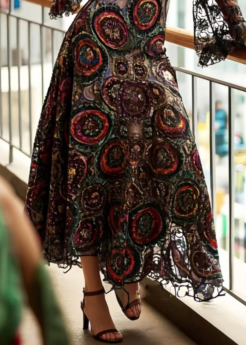 Black Print D Hollow Out Lace Dinner Dresses Summer