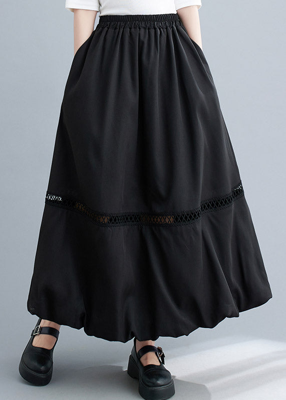 Black Lace Patchwork Elastic Waist Maxi Skirt Summer