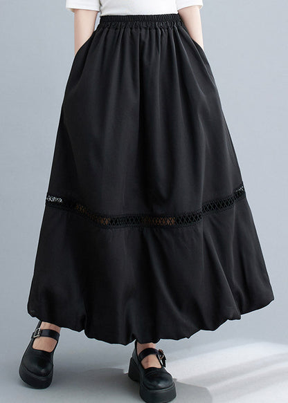 Black Lace Patchwork Elastic Waist Maxi Skirt Summer