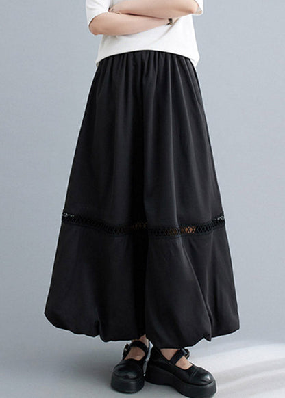 Black Lace Patchwork Elastic Waist Maxi Skirt Summer
