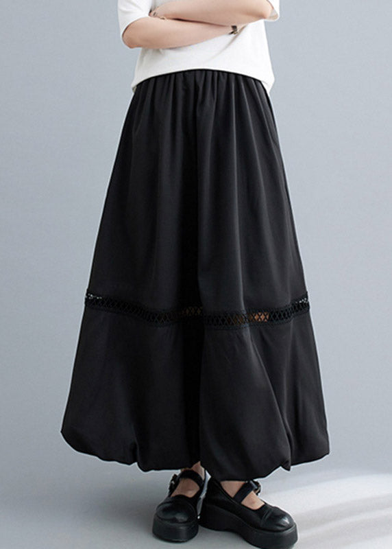 Black Lace Patchwork Elastic Waist Maxi Skirt Summer
