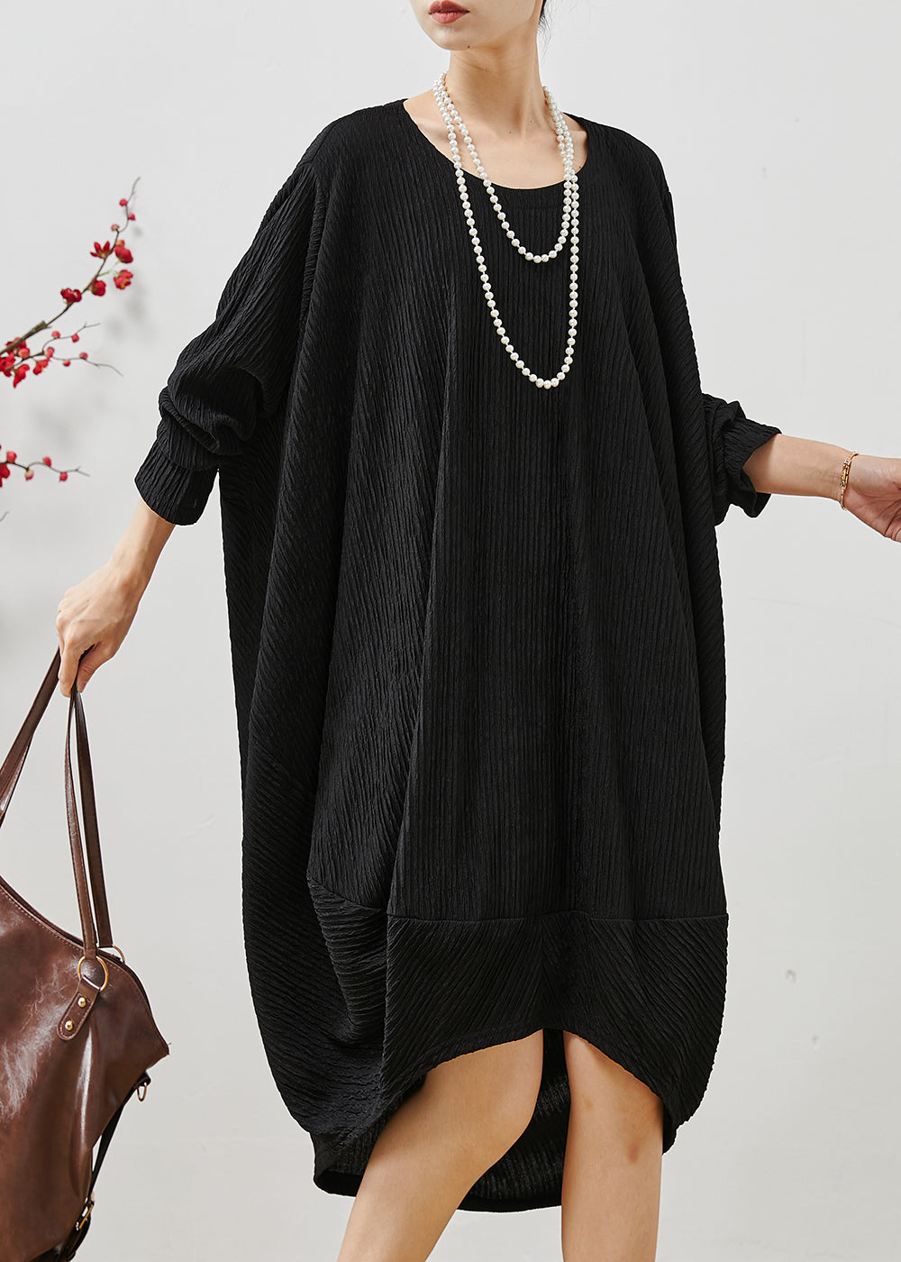 Black Low High Design Patchwork Cotton Dress Fall
