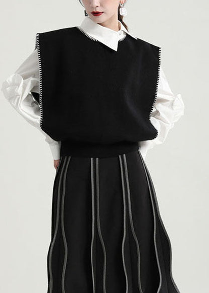 Black O-neck Knit Beach Vest Spring