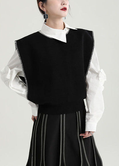 Black O-neck Knit Beach Vest Spring