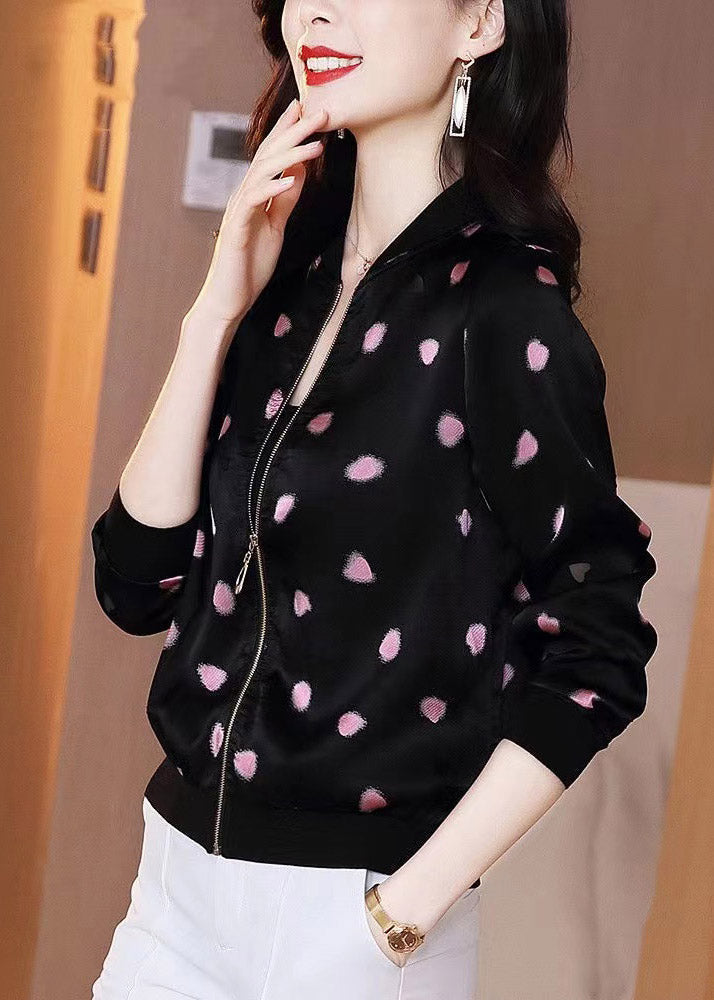Black O-neck Zippere Print Chiffon Sunscreen Coat Summer