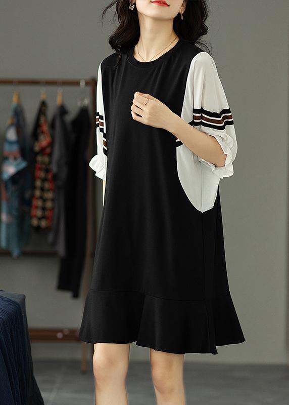 Black Patchwork Batwing Sleeve Summer Cotton Dress