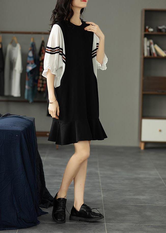 Black Patchwork Batwing Sleeve Summer Cotton Dress