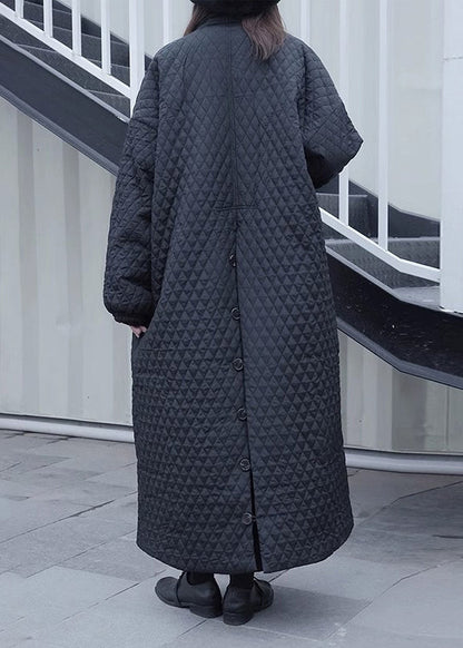Black Peter Pan Collar Oversized Fine Cotton Filled Puffers Jackets Winter