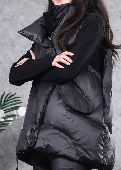 Black Peter Pan Collar Zippered Duck Down Winter Down Vest