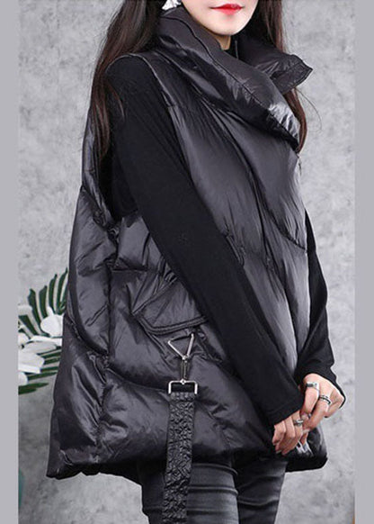 Black Peter Pan Collar Zippered Duck Down Winter Down Vest