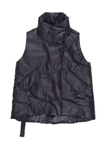Black Peter Pan Collar Zippered Duck Down Winter Down Vest