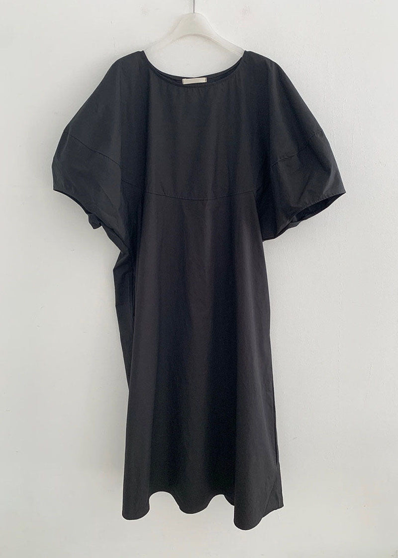 Black Pockets Loose Cotton Dress Spring