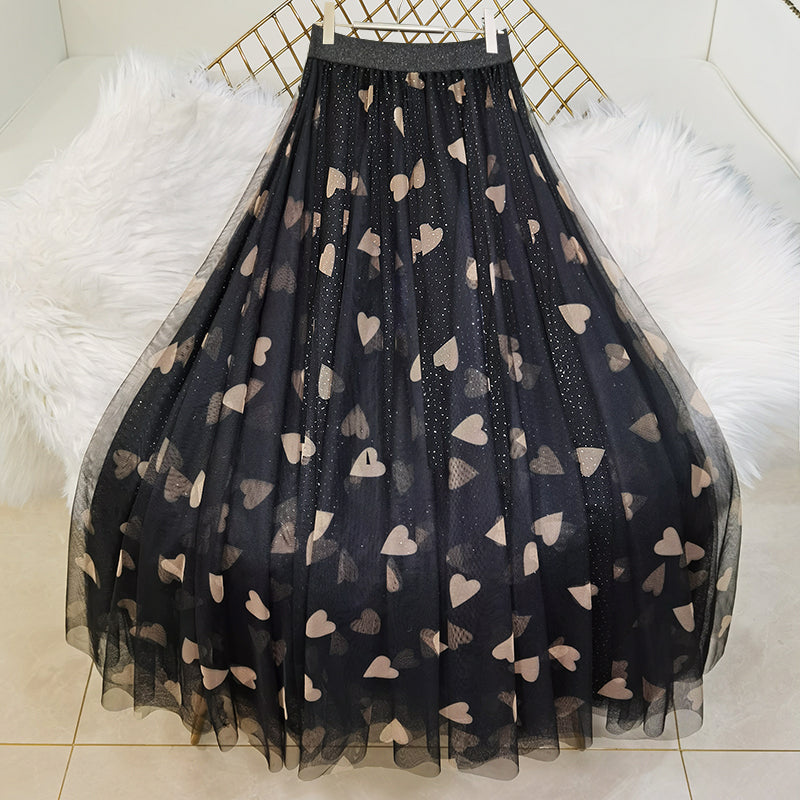Black Print Tulle Sequins a Line Skirts Summer