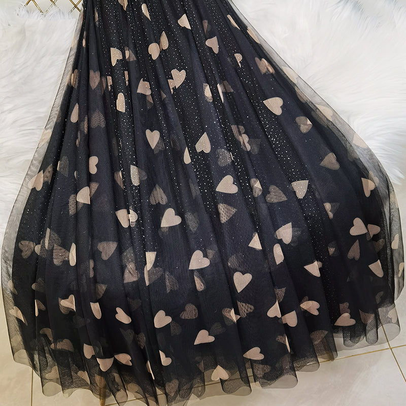 Black Print Tulle Sequins a Line Skirts Summer