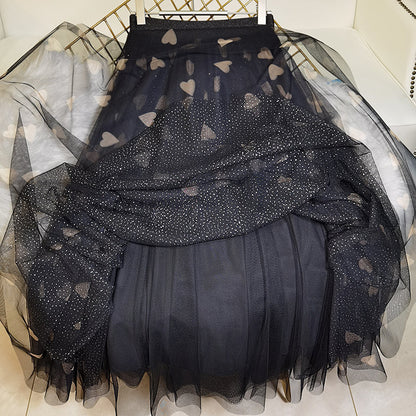 Black Print Tulle Sequins a Line Skirts Summer