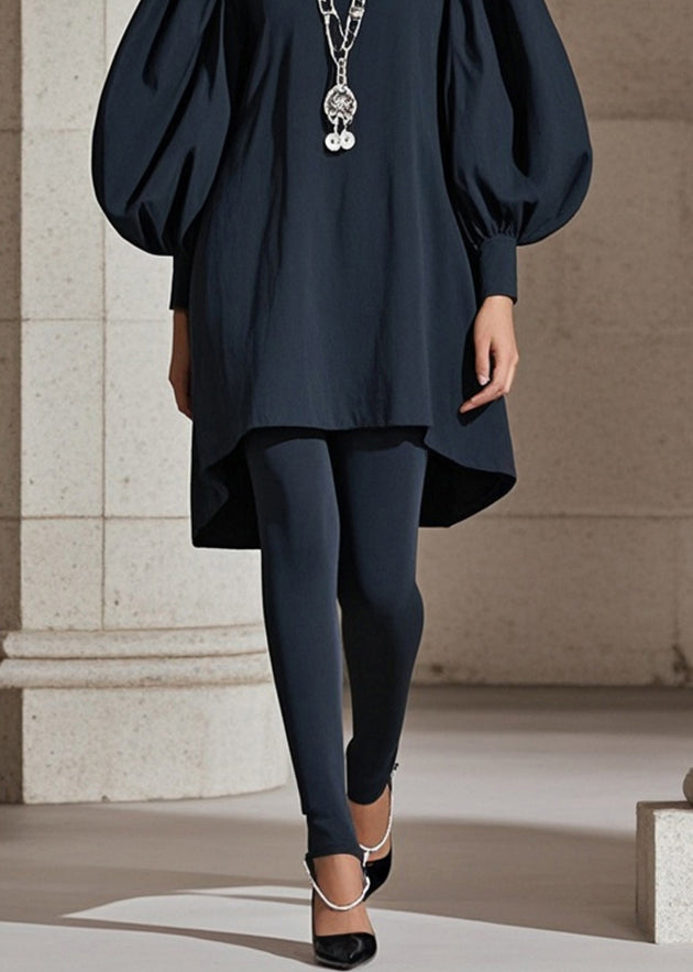 Black Puff Sleeve Cotton Work Dress Fall