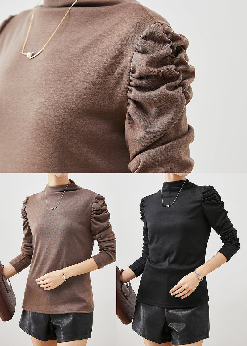Black Puff Sleeve Silm Fit Cotton Top