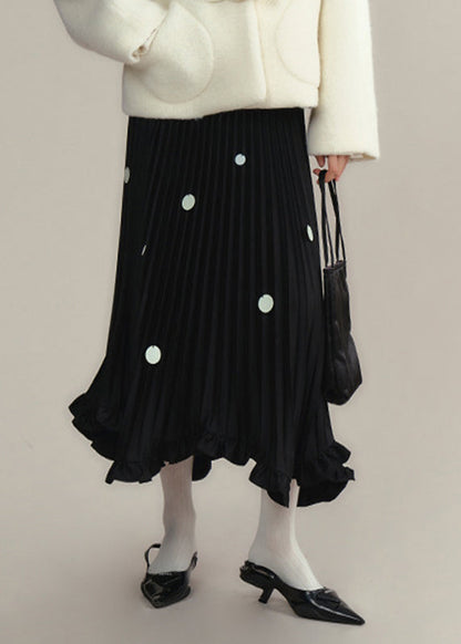 Black Ruffled Sequins Dot Maxi Skirts Spring