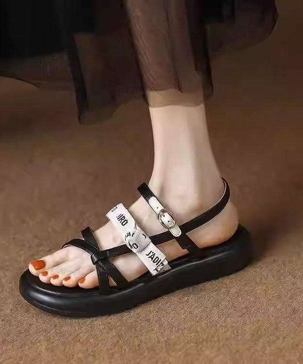 Black Splicing Platform Walking Sandals Peep Toe