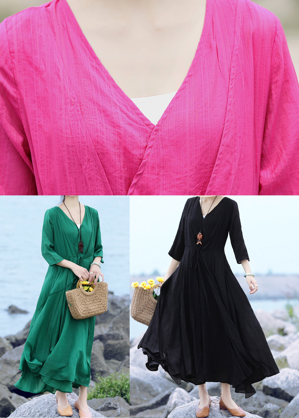 Black V Neck Asymmetrical Design Maxi Dresses Summer